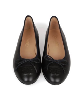 Chanel CC Dark Navy Blue Lambskin Ballet Flats